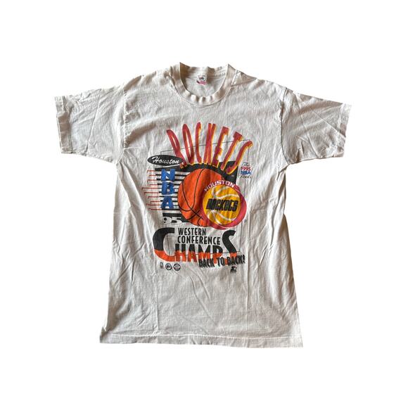 Vintage NBA Houston Rockets ‘95 Champs USA Made Single Stitch L White FOTL Tee - Picture 1 of 7